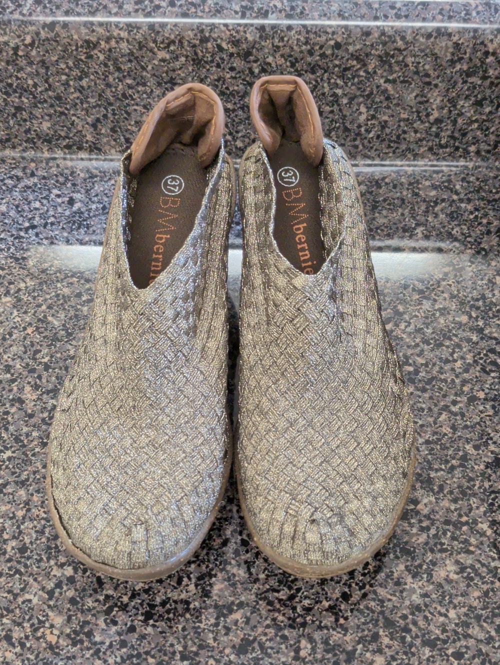 bernie mev. Metallic Bronze Woven Slip-On Mules